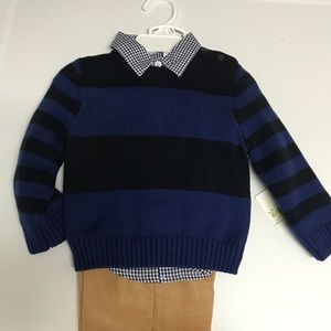 Kids pants, collared shirt, sweater set